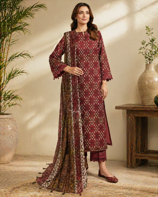 Unstitched Women Dress Lawn 100% Quality Samar's Fashion Trendy New Arrival Printed 3pc Dress For Women