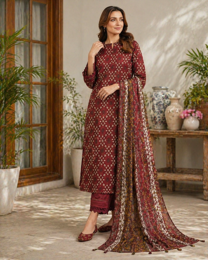 Unstitched Women Dress Lawn 100% Quality Samar's Fashion Trendy New Arrival Printed 3pc Dress For Women
