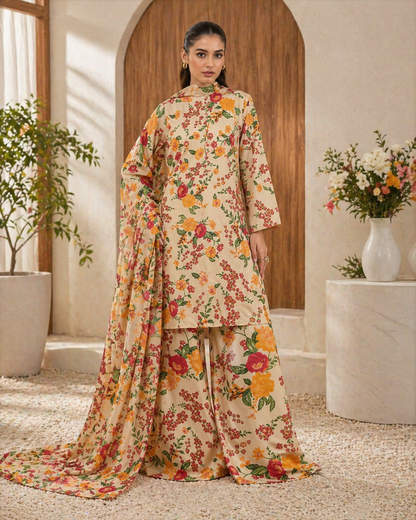 Unstitched Women Dress Linen 100% Quality Winter Fashion Trendy New Arrival Printed 3pc Dress For Women