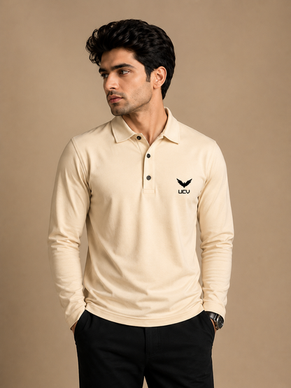 Cream Color Full Sleeve Polo Shirt – Polyester & Spandex Dri Fit