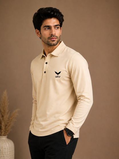 Cream Color Full Sleeve Polo Shirt – Polyester & Spandex Dri Fit