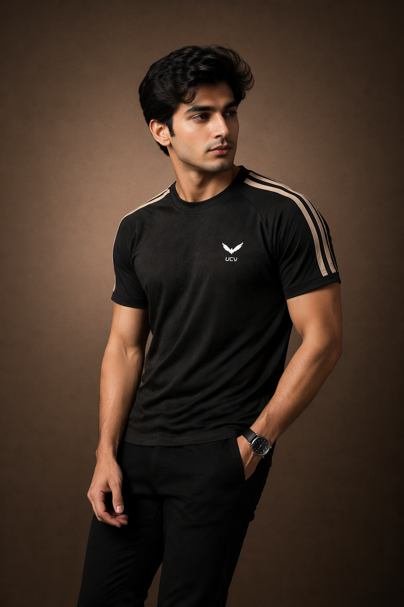 Black T-Shirt – Textured Knitted Mesh Polyester