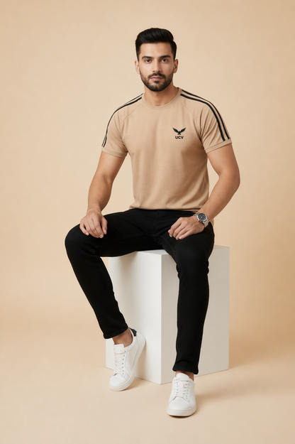 Skin color T-Shirt – Textured Knitted Mesh Polyester Dri Fit
