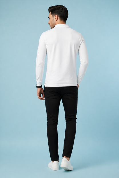 White Full Sleeve Polo Shirt – Polyester & Spandex Dri Fit