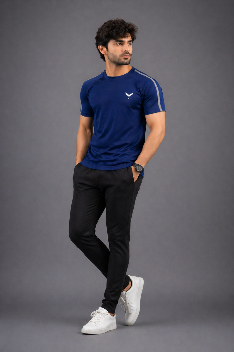 Blue  T-Shirt – Textured Knitted Mesh Polyester