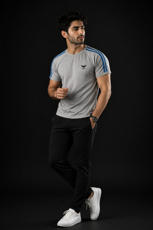 Grey T-Shirt – Textured Knitted Mesh Polyester