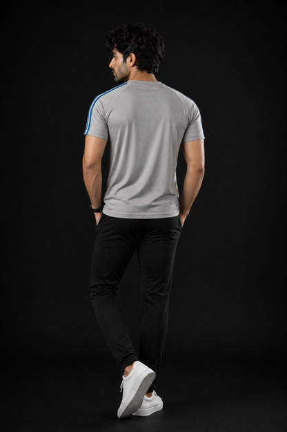 Grey T-Shirt – Textured Knitted Mesh Polyester