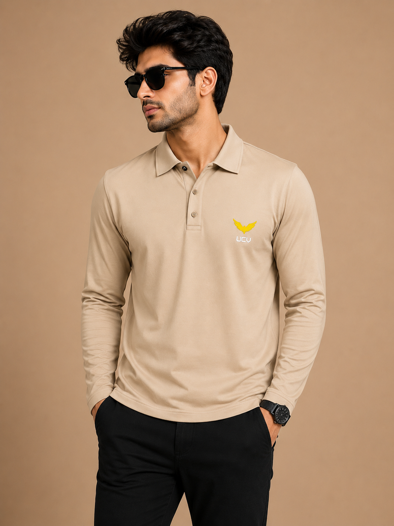 Light Skin Beige Full Sleeve Polo Shirt – Polyester & Spandex Dri Fit